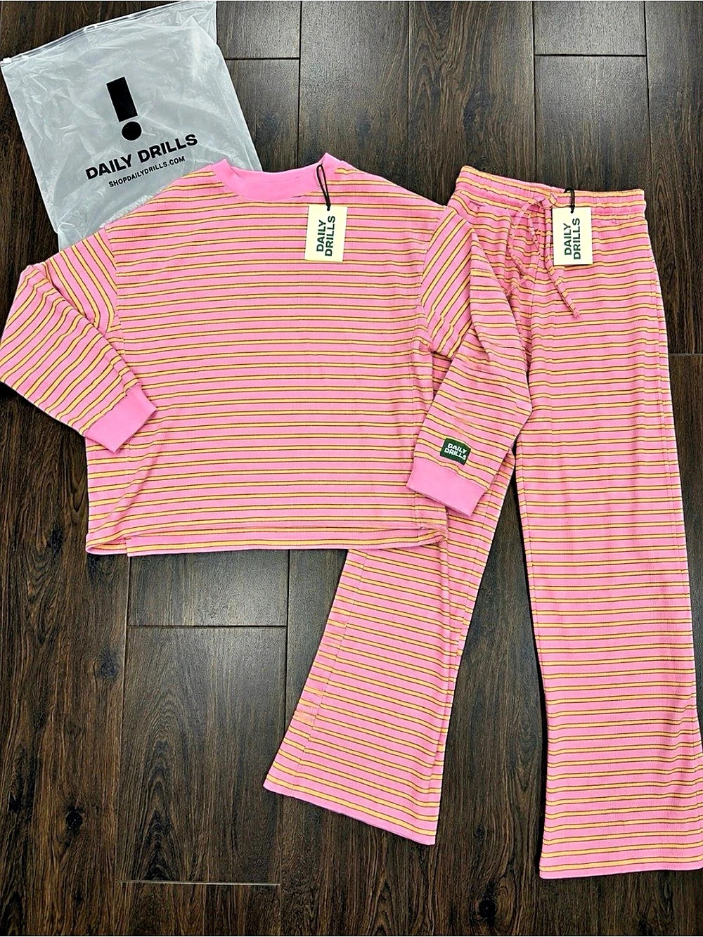 NWT Daily Drills Striped Set Pink & Yellow